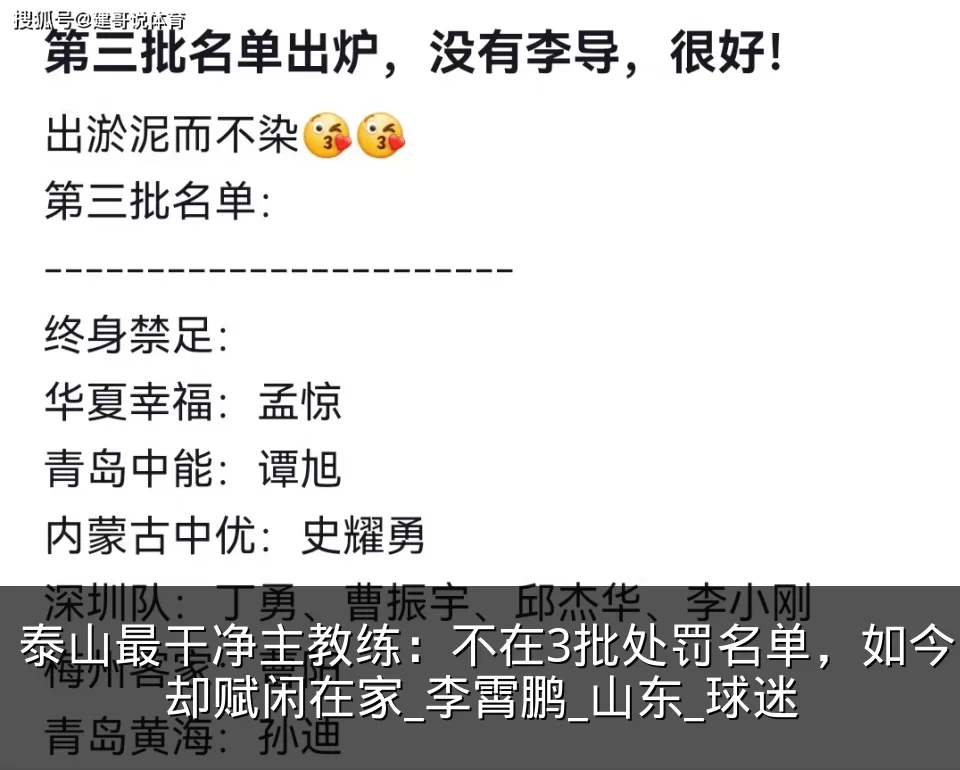 泰山最干净主教练:不在3批处罚名单,如今却赋闲在家_李霄鹏_山东_球迷